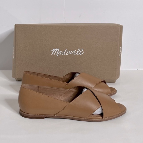 Madewell Peep Toe Leather Flat Sandal - Picture 2 of 12